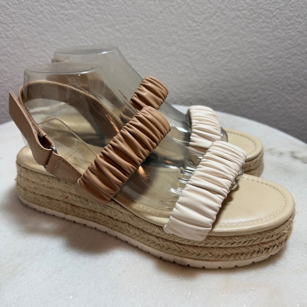 Dolce Vita Mizza Tan Cream Ruched Espadrille Platform Wedge Sandals Womens 9M